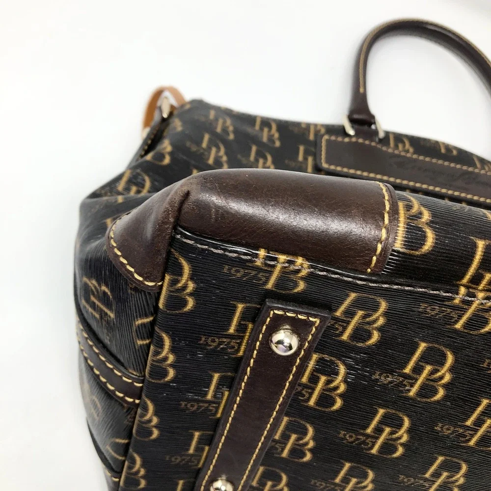 Dooney & Bourke Gretta Monogram Satchel Florentine Vacchetta Leather Brown Bag